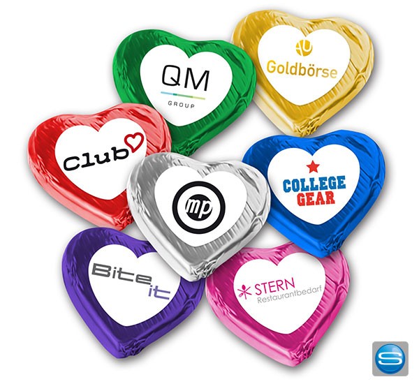Schokoladenherz mit Ihrem Logo bedrucken