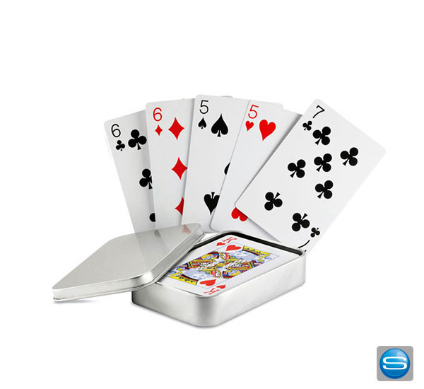 Spielkarten mit versilberter Box als Kundenpresent