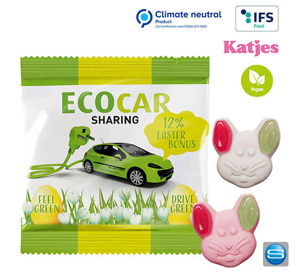 Katjes Grün-Ohr Hase mit Ihrem Logo als Werbegeschenk