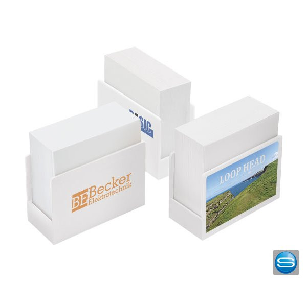 Vertikale Zettelbox mit Ihrem Firmenlogo bedrucken