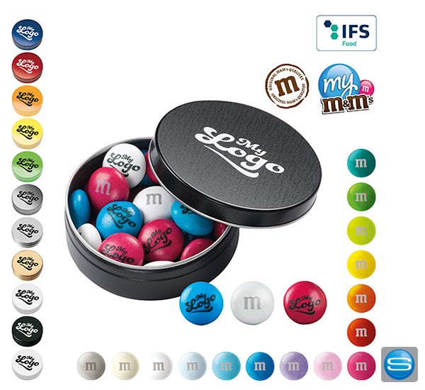 M&Ms personalisiert mit Ihrer Werbebotschaft in der Metallbox