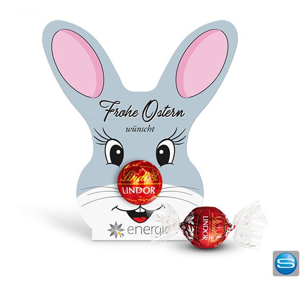 Osterhase mit Nase aus Lindt Schokolade als Werbemittel mit Logo bedrucken