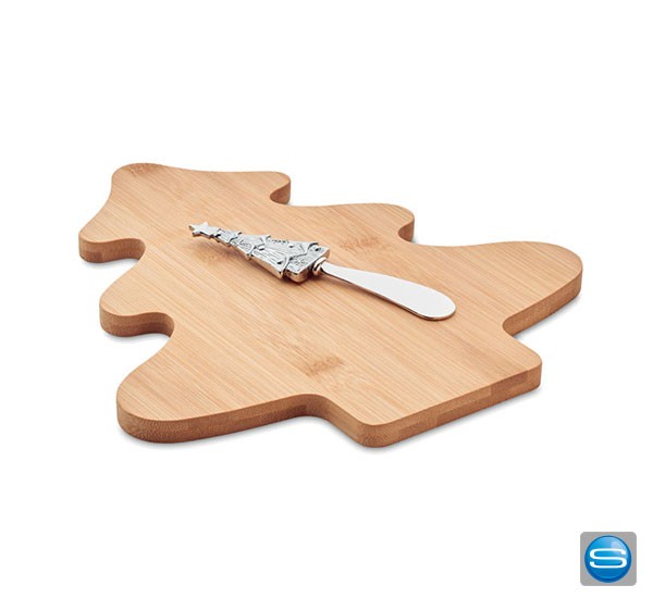 Käseplatte aus Bambus inkl. Messer mit Logogravur als Werbemittel verschenken