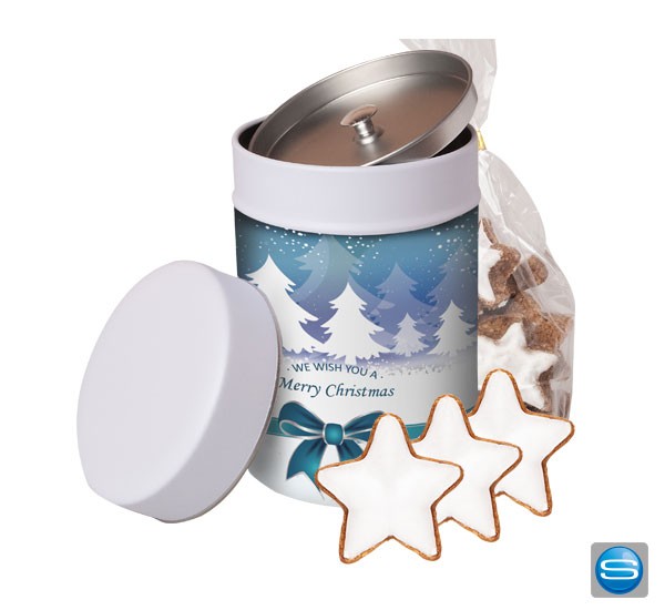 Zimtsterne in der Dose als Werbegeschenk