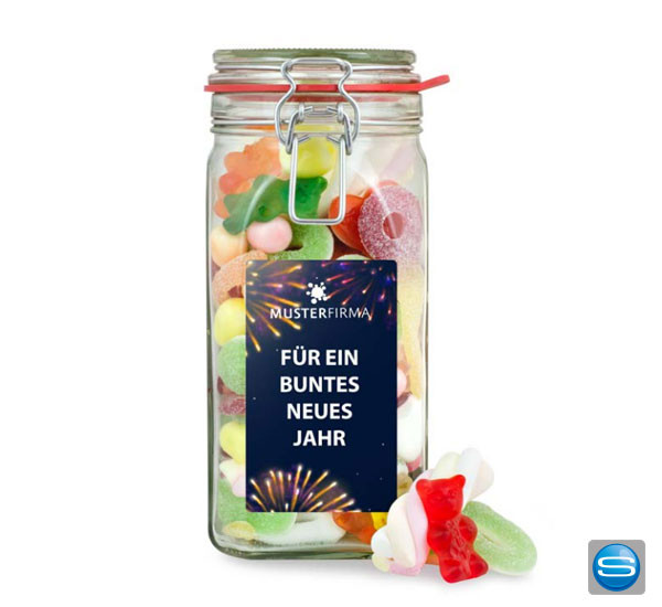 Einmachglas Buntes Neujahr mit Ihrem Motiv bedrucken