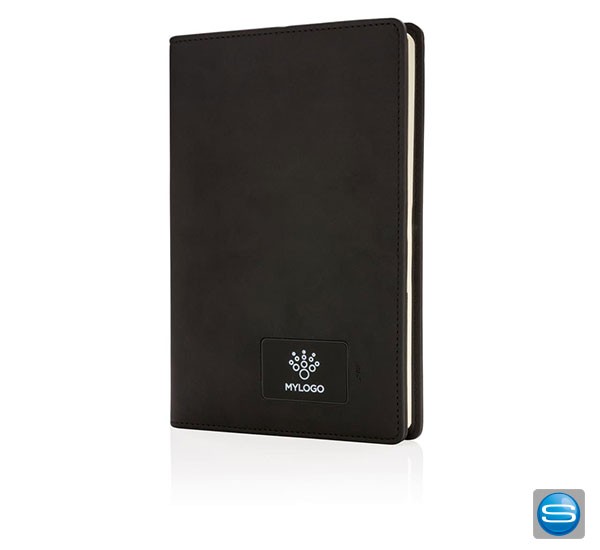 Notizbuch mit leuchtendem Logo