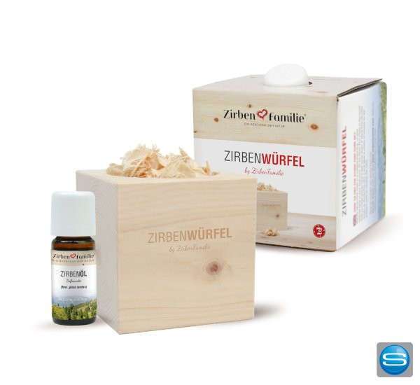 Zirbenwürfel als Werbeartikel mit Logogravur