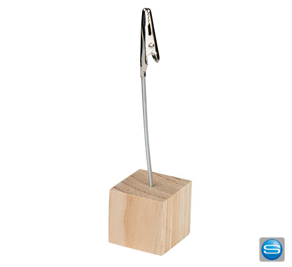 Memohalter mit Holzbasis als Werbeartikel individuell gravierbar