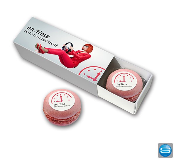 Individuelle 2er Macarons mit Marzipanlogo