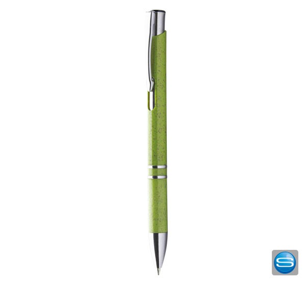 Kugelschreiber aus Weizenstroh-Kunststoff mit Metallelementen mit Ihrem Logo bedrucken