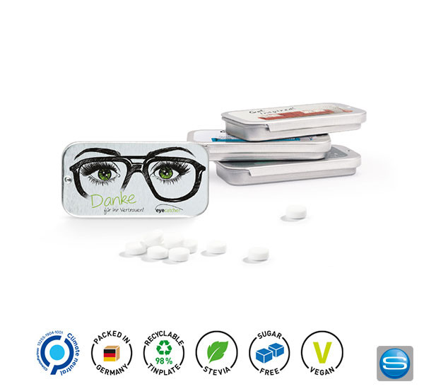 Flat Box mit Minzbonbons als Werbegeschenk