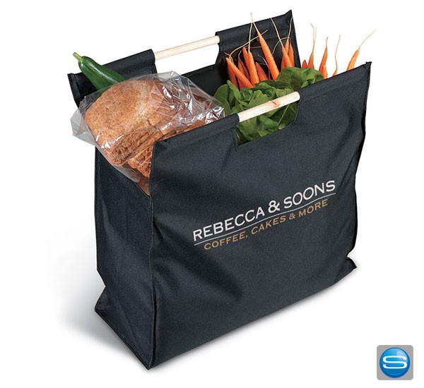 Große Einkaufstasche mit Holzgriffen als Werbeartikel