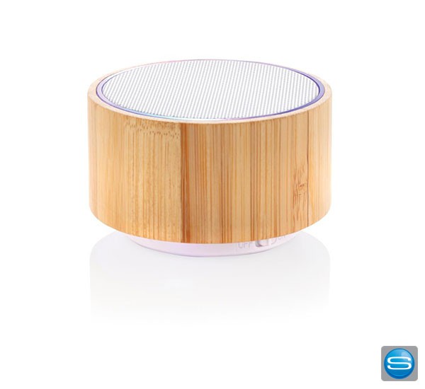 Leuchtender Bambus Lautsprecher als Werbeartikel bedrucken