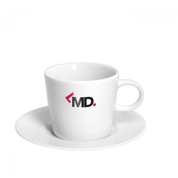 Espressotasse mit passendem Untersetzter als Werbegeschenk