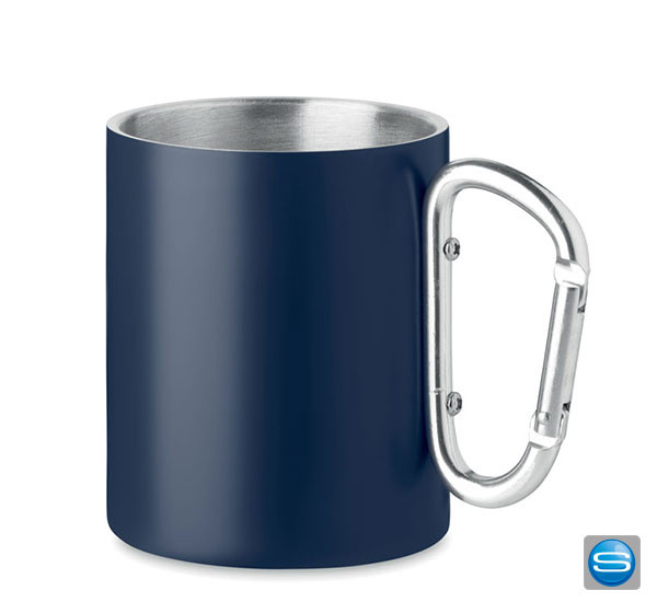 Veredelbarer Trinkbecher mit Karabiner-Henkel als Werbegeschenk