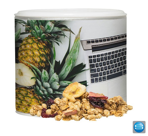 Müsli in individuell bedruckter Dose mit Ihren Logo