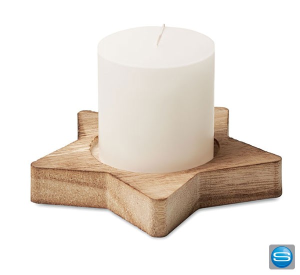 Sternförmiger Kerzenhalter mit Kerze als Werbeartikel