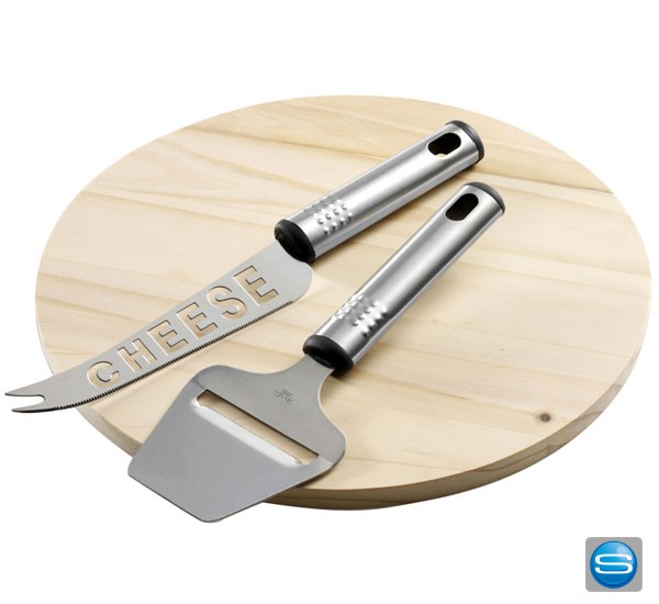Käsebrett 'Antje' aus Holz und Edelstahl als Werbegeschenk