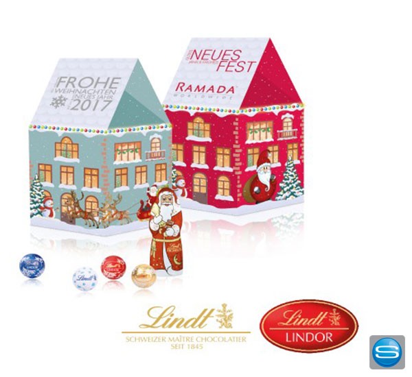 Weihnachtshaus mit Lindt Schokolade als Präsent