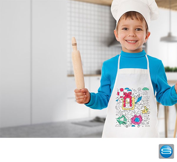 Ausmalbare Kinderschürzen mit Logodruck