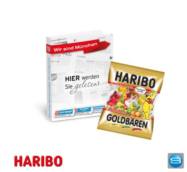 Doppelkarte mit Haribo Gummibären als Werbemittel bedruckt