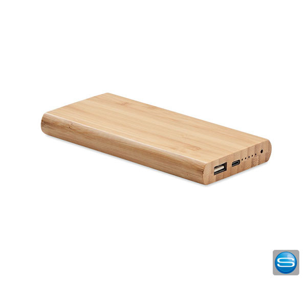 Powerbank aus Bambus mit Ihrem Firmenzeichen