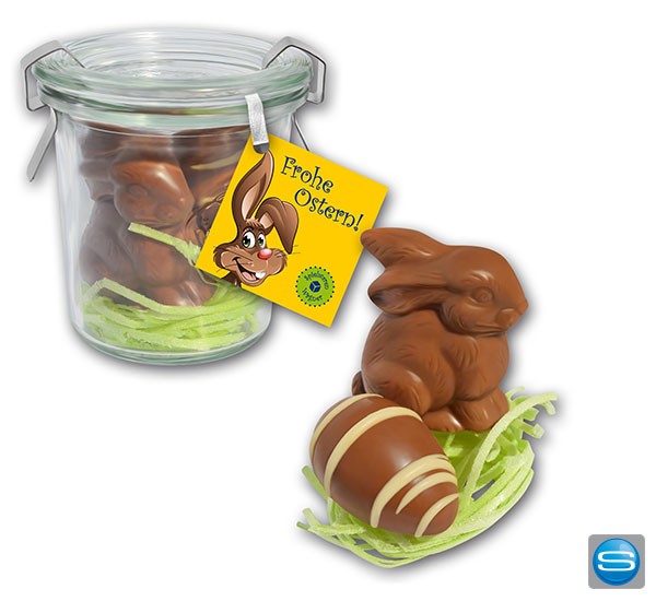 Osternest im Weckglas mit bedruckter Karte