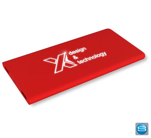 SCX.design Powerbank mit Leuchtlogo als Werbeartikel
