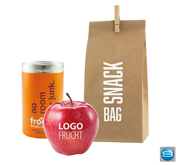 Bedruckte Snack Tasche mit Apfel und Smoothie