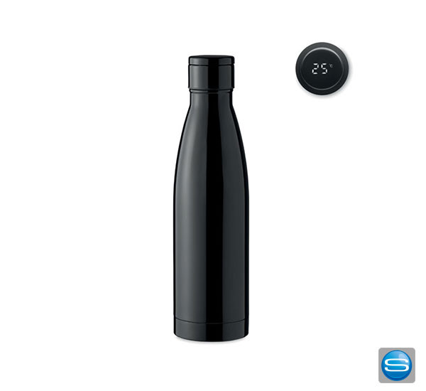 Schwarze Isolierflasche aus Edelstahl mit Ihrem Slogan