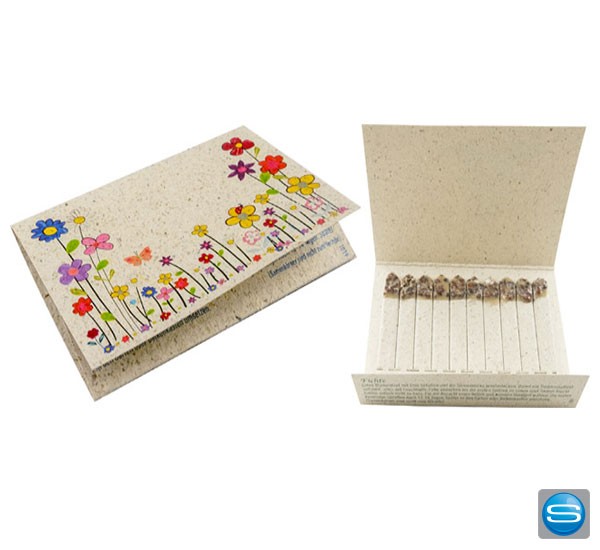 Samen-Booklet aus Graspaier mit Blumensamen und Ihrem Logo