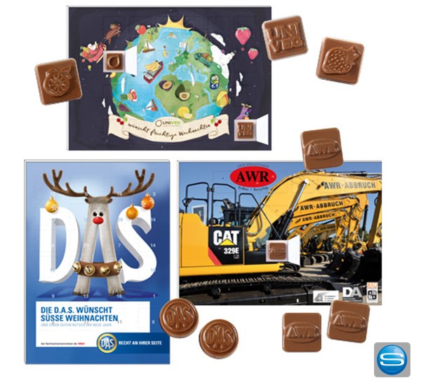Adventskalender mit Schoko Sonderformen als Werbegeschenk bedrucken