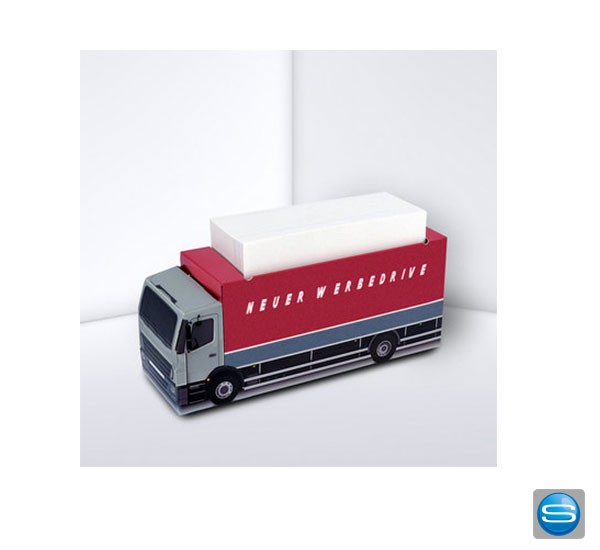 Praktischer Notitzzettelspender im LKW-Design