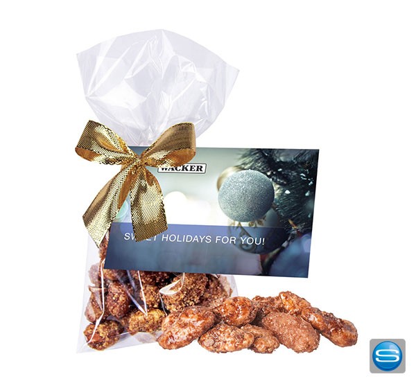 Gebrannte Mandeln im Flachbeutel als Werbeträger