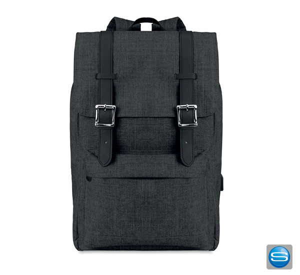 Rucksack mit 15'' Laptop-Fach und USB-Ladekabel als Werbeartikel