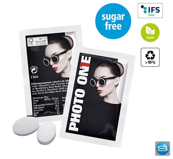 Pefferminzpastillen im Duo-Papier-Pack als Werbeartikel