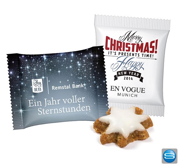Zimtstern im individuell bedruckbarem Flowpack