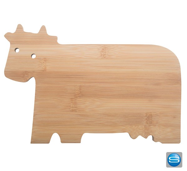 Bambus Schneidebrett in Kuhform mit Logo gravieren