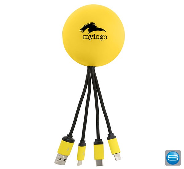 3-in-1 Stressball, Telefon-Ständer und Ladekabel als Werbeartikel