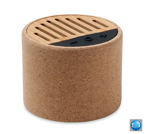Wireless Lautsprecher mit Kork-Dekor als Werbeträger-