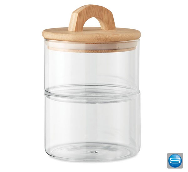 Bedruckbare doppelstöckiges Aufbewahrungsglas mit Verschluss aus Bambus
