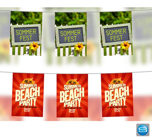 Fahnenketten & Wimpelketten bedrucken wir mit Ihrer Werbung