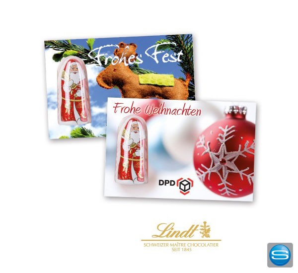 Schoko-Weihnachtsmann im Blister auf Karte