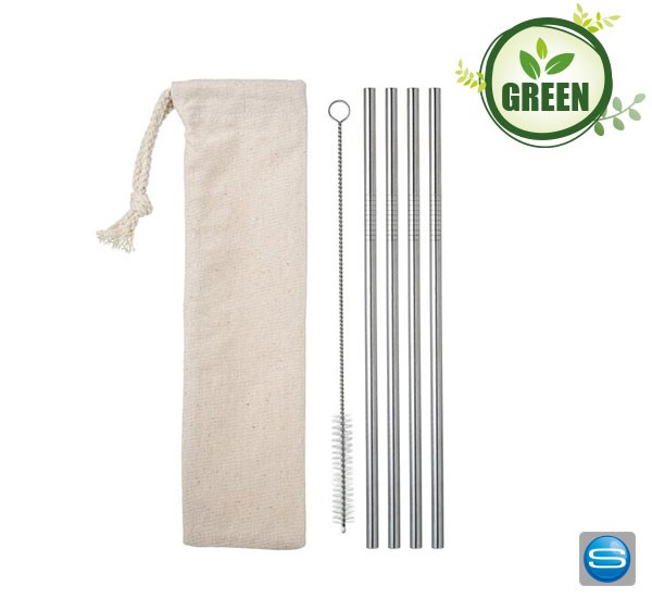 Edelstahl Strohhalm Set für 4 Personen mit Logogravur