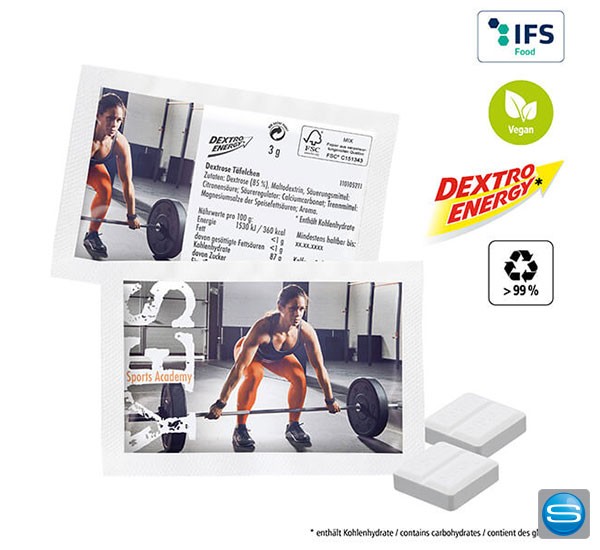 Dextro Energy im Papier-Duo-Pack als Werbeartikel