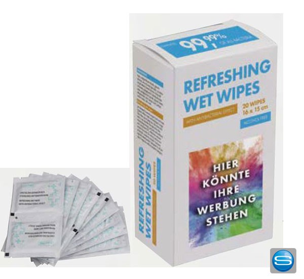 Hygienetücher in Box mit bedruckbarem Etikett