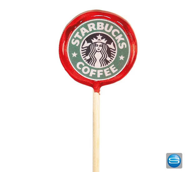 Lutscher mit Logo auf bedruckter Oblate