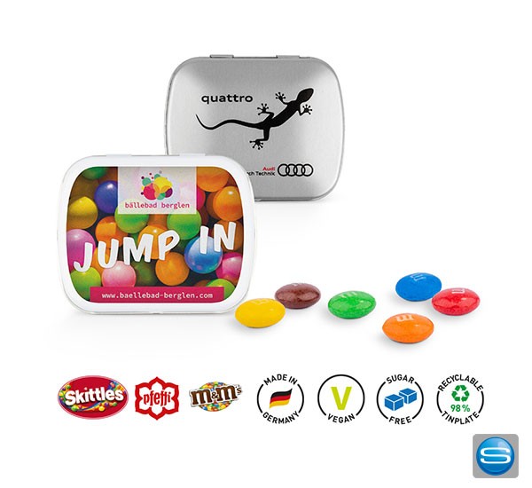 Klappdose mit Bonbons als Werbeartikel