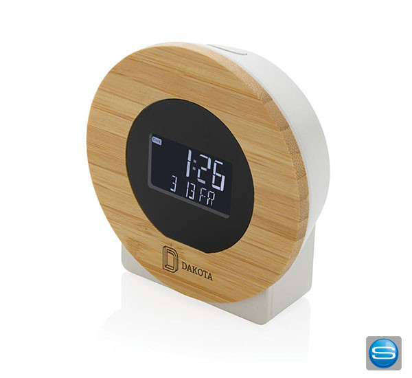 Tischuhr aus RCS rKunststoff & FSC®Bambus als Werbegeschenk