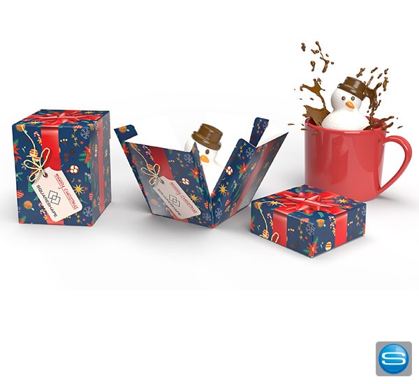 Schokoladen Marshmallow Schneemann mit bedruckbarer Werbekartonage